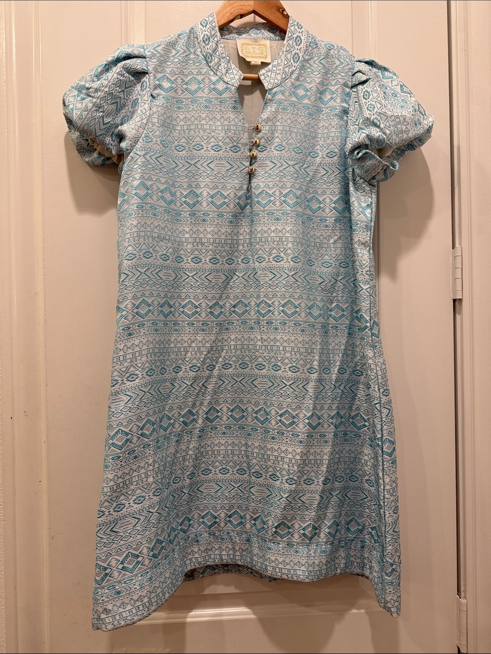 Sail to Sable Seafoam Patterned Puff-Sleeve Mini Dress - Picture 3 of 12